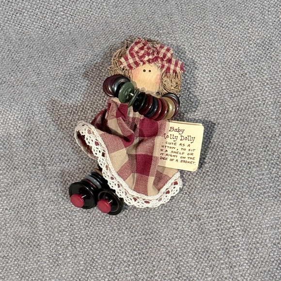 NeePree Designs Other - NeePree Designs Baby Molly Dolly Primitive Button Shelf Sitter Burgundy Gingham